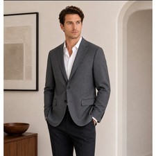 Stafford Men 46S Gray Houndstooth Ecomode CoolMax Wool Suit Coat Jacket Classic