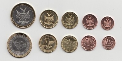 NAMIBIA New Set 5 coins 10, 20, 50, 1, 5 with BIMETALLIC all MINT 2025 Issue