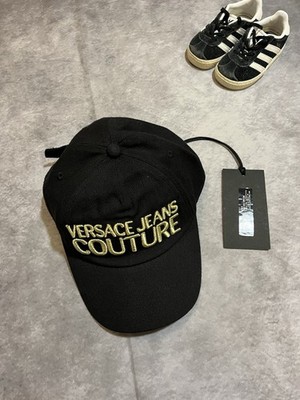 Versace Jeans Couture Gold Logo Baseball Cap Schwarz Mütze Neu mit Etikett CLG Authentic