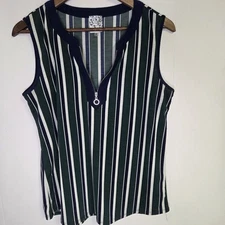 Anthropologie Naif Blue Green Striped Tank Top With Zipper Semi Sheer Size M