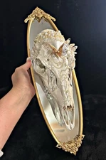 Crystals Pearls And Gold Deer Skull In Mirrored Frame