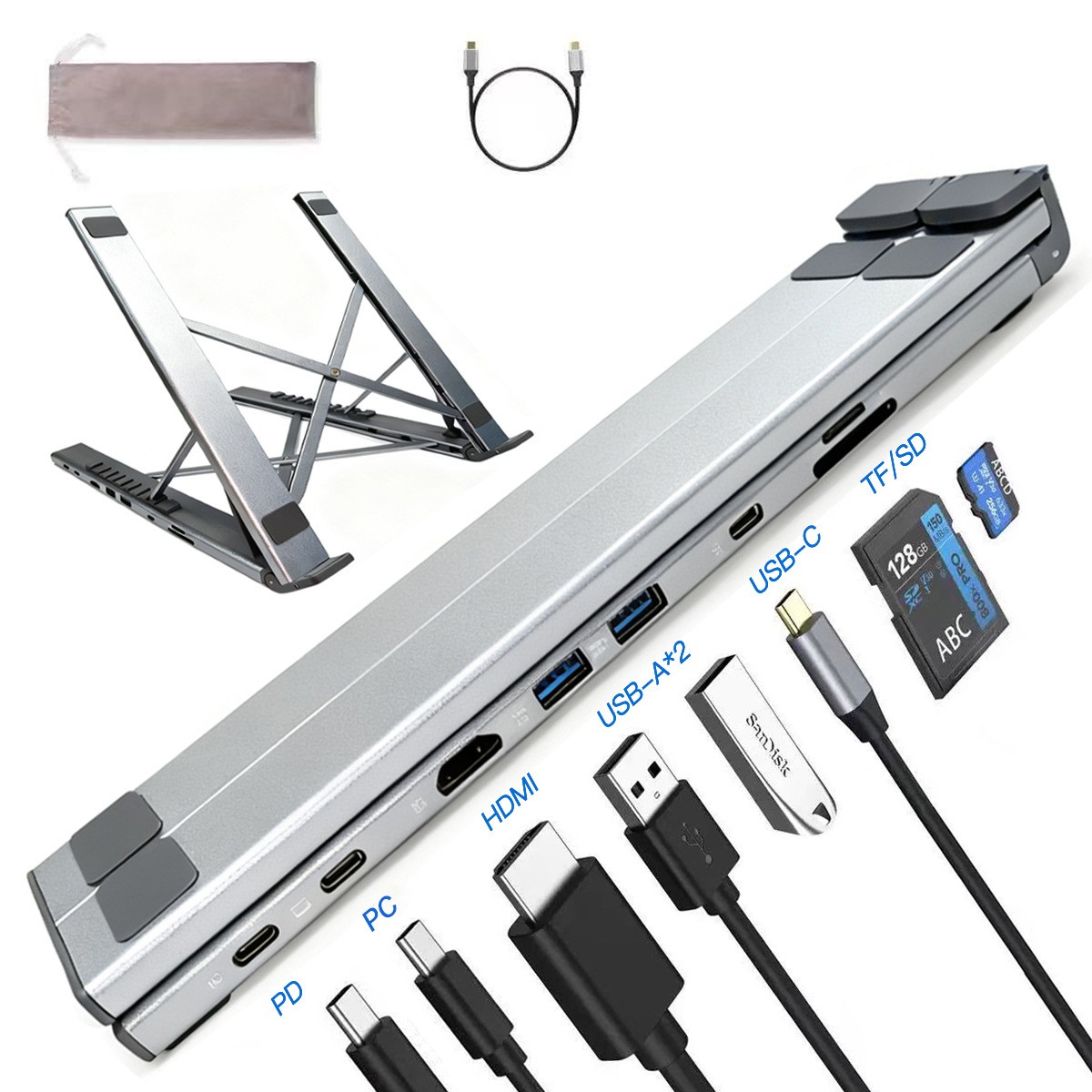 Laptop Docking Station Universal Laptop Stand 8 in 1 USB C Hub, Plug and Play AE