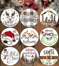 9 Pcs Christmas Stencils Reusable, 12X12 Inch Round Large white