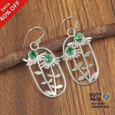 Natural Green Emerald 925 Sterling Silver Anniversary Dangle Earrings Jewelry