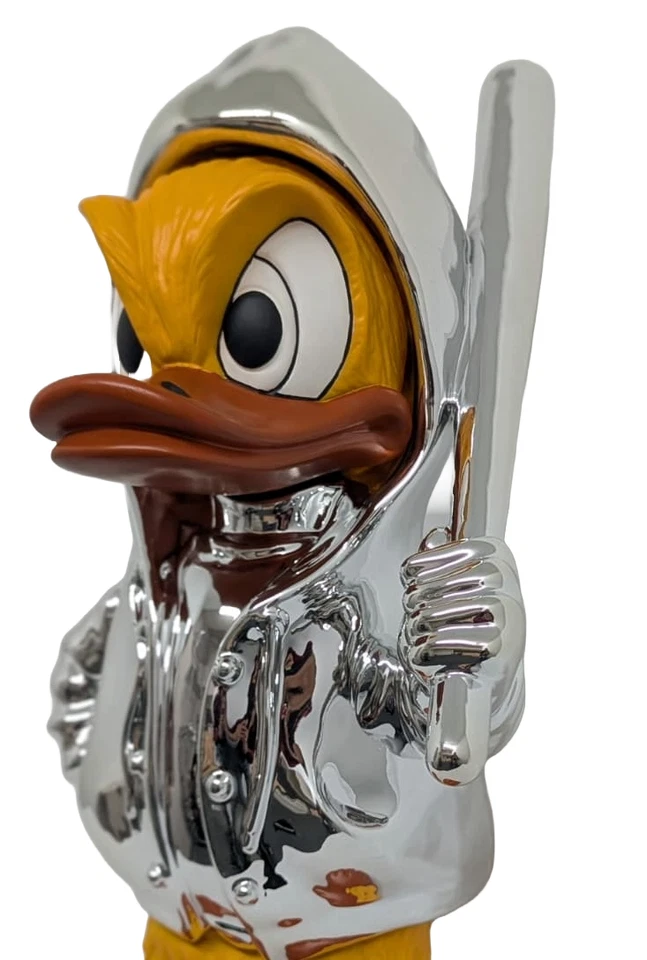 Paperino Bullo Silver Scultura Statua 57 cm Disney Papero Baseball Argento Pop - Immagine 3 di 4