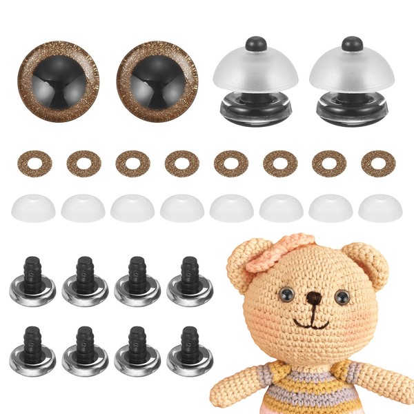 12 StüCk Glitzer-Sicherheitsaugen FüR Puppen, 16Mm 3D-Plastik, Braun-image