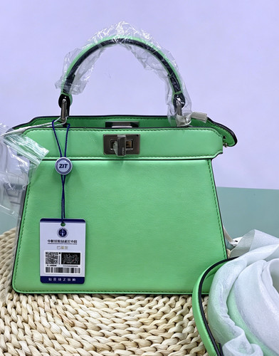 Fendi Peekaboo ISeeU Mini Satchel Smooth Calfskin Lime Green Leather Strap