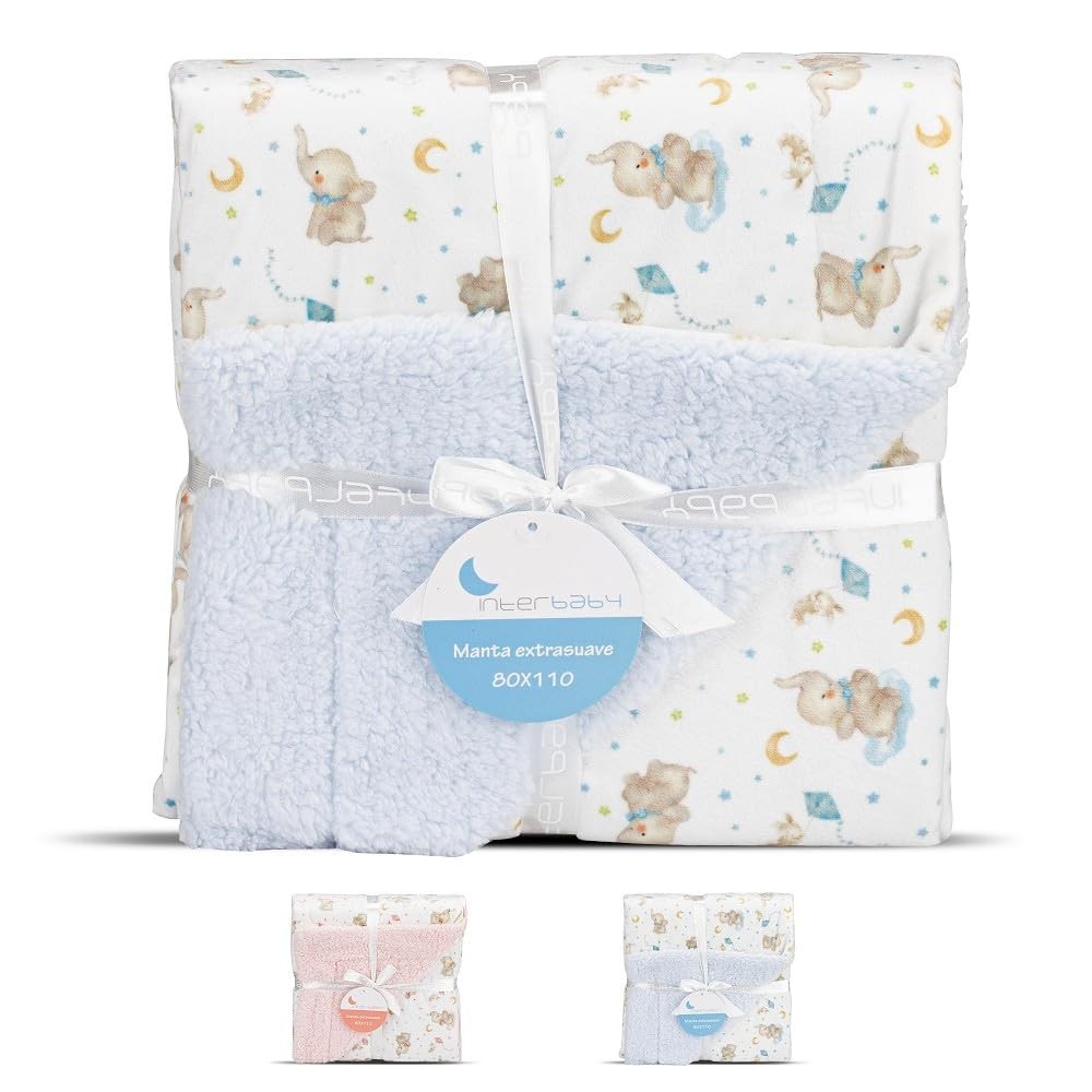 Couverture éléphant pour bébé bleu plaid polaire chaud naissance lit enfant