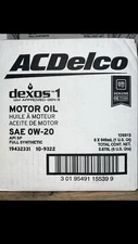 AC Delco Full Synthetic Dexos 0W-20 Motor Oil (Case of 6 QT) 19432331, 10-9322