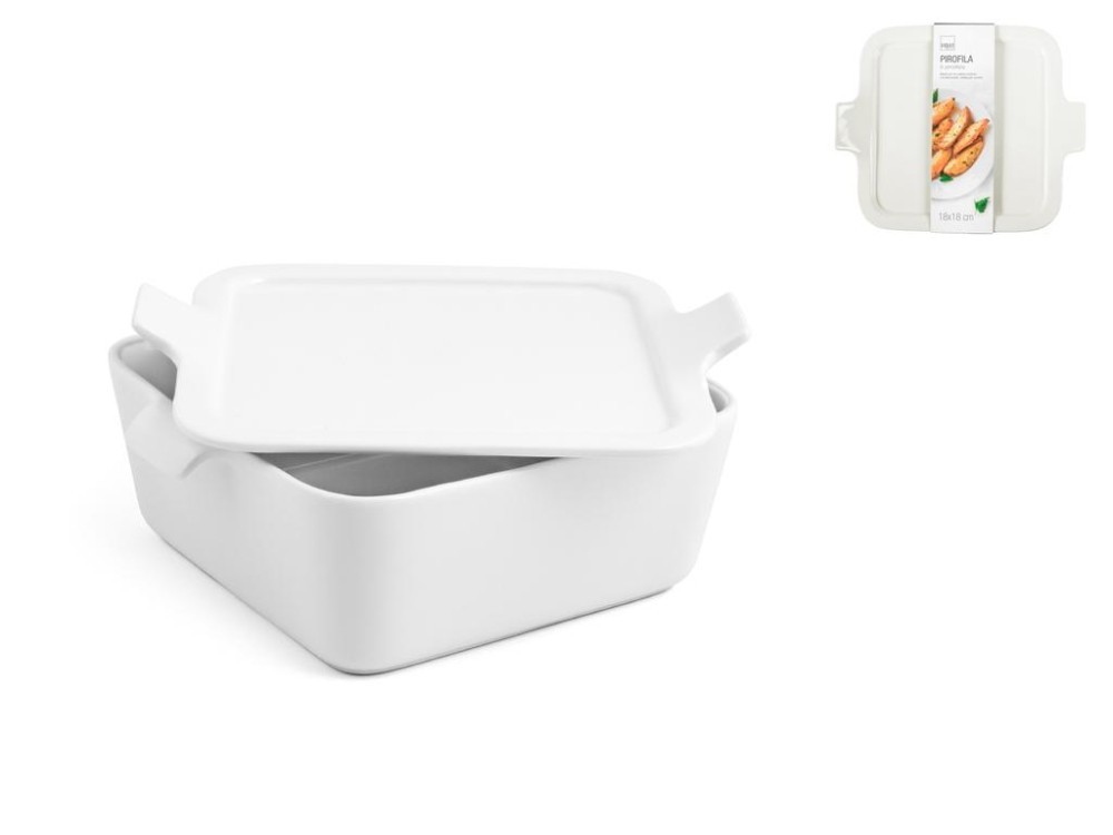 H&H Square Baking Dish, White Porcelain, 18Cm X 7Cm, With Lid