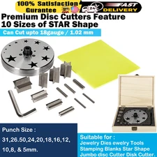 Star Shape Metal Disc Cutter 10 Punches 5mm to 31mm Jewelry Sheet Dies w/ Handle