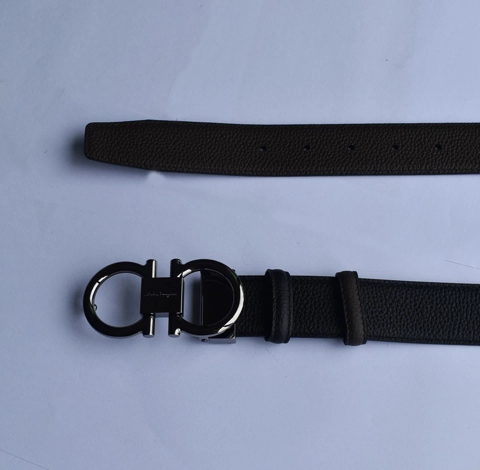 Ferragamo Hombre Reversible/Ajustable Gancini Cinturón Color Gunmetal Hebilla 120cm Foto 2 de 4