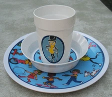 Vtg 80s National Home Products Inc 3 pc Mr. Peanut Melamine Plate Bowl + Tumbler