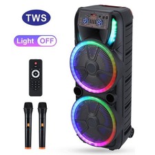 LOUD Bluetooth Speaker Dual 15" Subwoofer Heavy Bass Party LED Lights AUX w/Mic
