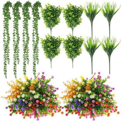 32 Pcs Artificial Plants and Flowers for Outside Hanging Fake Plants Faux Out...