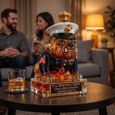 Marine Bulldog Whiskey Decanter, Military Liquor Bottle, USMC Inspired Bar Decor