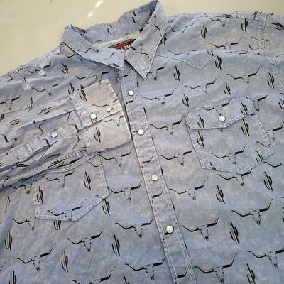 Vtg Rock & Roll Cowboy Men's XXL Western Shirt Cactus Longhorn Print
