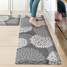 Anti Fatigue Cushioned Kitchen Floor MatsFloral Kitchen Rugs Sets of 2 Non Sl...