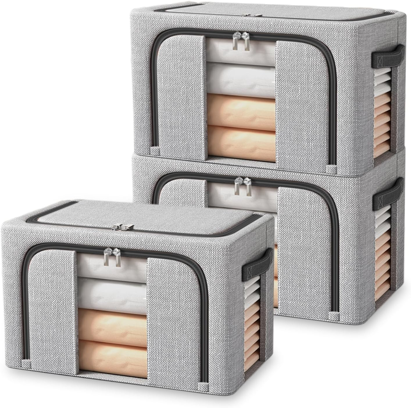 Set 3 Scatole Armadio 24L Eleganti Organizer Rigidi Tessuto Oxford