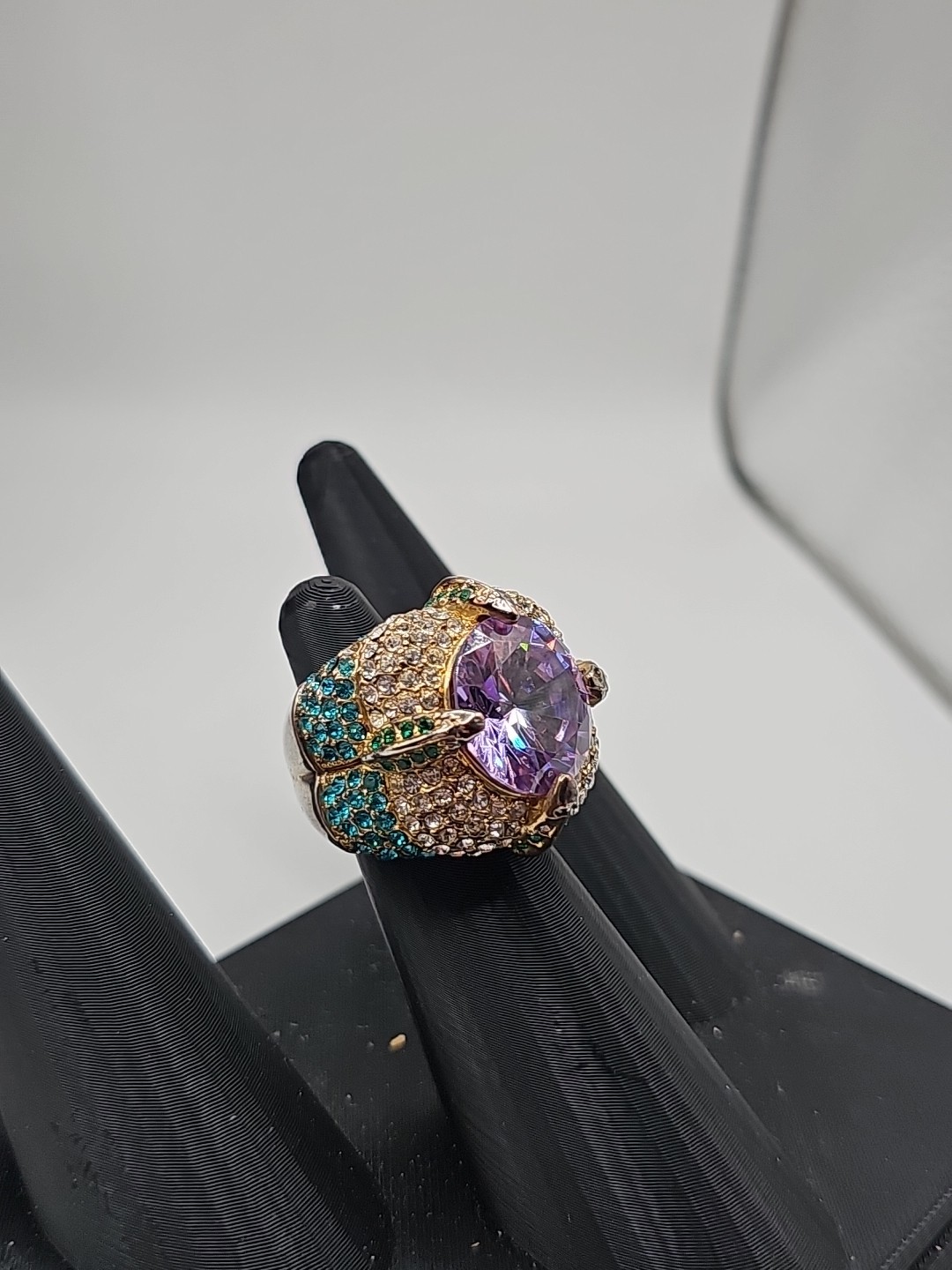 Adjustable Statement Ring, Purple/Green/Blue, Lar… - image 1
