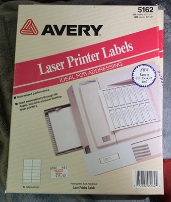 Avery #5162 Laser Printer Labels 1  1/3  X 4  Permanent Self-Adhesive NIB