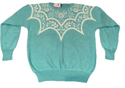 Vintage 80 s Jaclyn Smith Sweater M Aqua Blue Beaded Cottage Core Granny