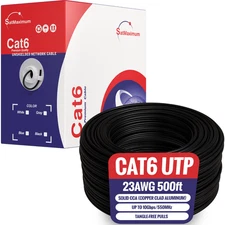 CAT6 Black 500ft UTP Solid Ethernet Cable 23AWG 10Gbps RJ45 Network Bulk Wire