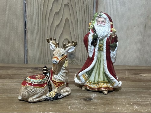 Fitz and Floyd Damascato Vacanze Sale Pepe Shaker Natale Babbo Natale Renna - Foto 1 di 10