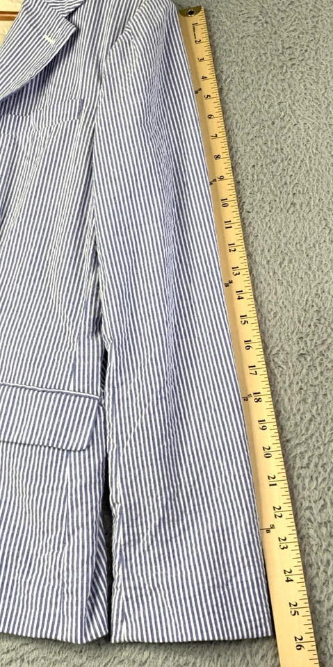 Blazer Polo Ralph Lauren Mujer Talla 14 Azul Rayas Seersucker Algodón Botones Foto 3 de 4