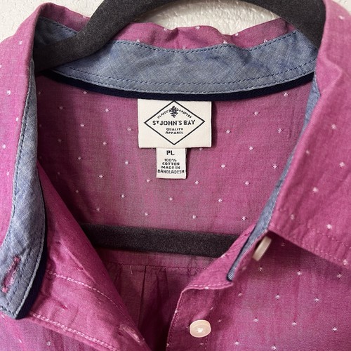 St John’s Bay PL Long Sleeve Button Up Pink With Tiny White Dots Blouse Cotton - Picture 3 of 9