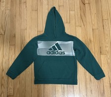 adidas Kids Pullover Hoodie Green White Striped Logo Long Sleeve Size 10/12