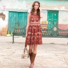 Sundance Love at First Sight Lace Embroidered Dress in Rust Pink Size 12 Boho