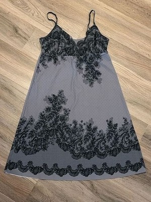 Commando Antique Lace Print Microfiber Chemise Slip Dress Size S