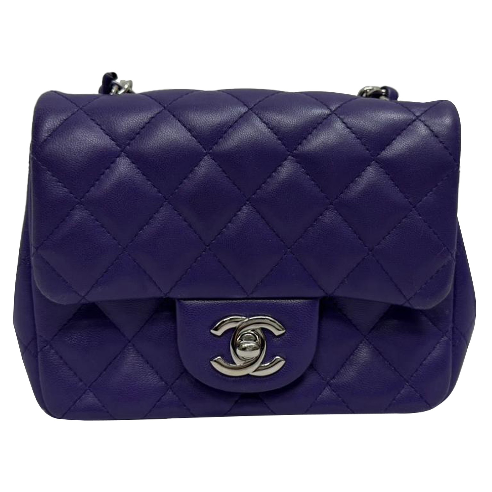 Chanel Mini Classic Square Flap Shoulder Bag In  Lamb Leather Women Purpl One