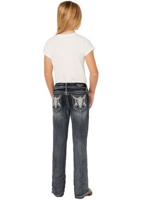 Grace In La Girls' ' Medium Wash Longhorn Skull Stretch Bootcut Jeans