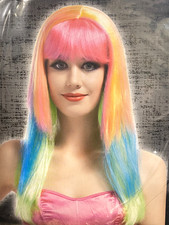 Halloween Womens Pastel Orange, Purple, Blue  Pink Rainbow Wig
