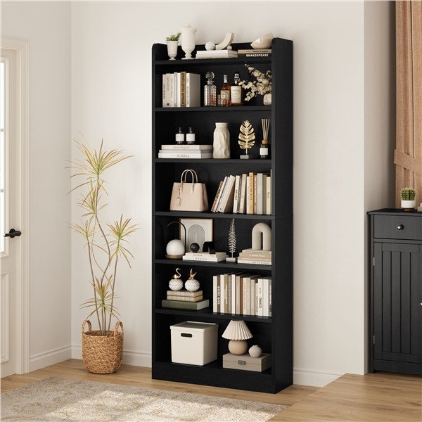 7-Tier Bookcase Adjustable Tall Bookcase with Top Open Compartment, Black