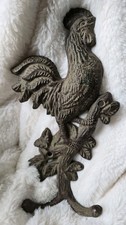 Vintage Cast Iron Rooster Wall Hook Double Coat Towel Rack Rustic Farm Decor
