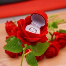 Red Rose Ring Box Jewelry Case  for Proposal Engagement Wedding Valentine Gift