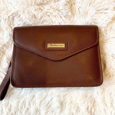 Burberry Nova Check Clutch Pouch Brown Leather Vintage Wristlet