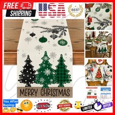 Green Pine Trees Snowflake Merry Christmas Table Runner, Winter Xmas Holiday ...