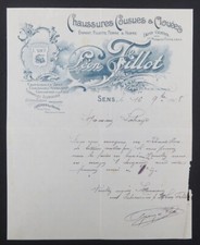 Facture 1908  SENS CHAUSSURES COUSUES FILLOT AIGLE GAILLARD  illustrée 93