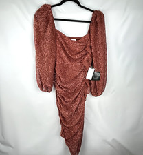 ASTR The Label Athens Ruched Midi Dress XS Cranberry Burnout Polka Dot NWT