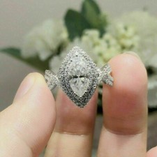 3CT Marquise Cut Lab Created Diamond Engagement Wedding Ring 14K White Gold Over