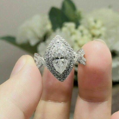 3CT Marquise Cut Lab Created Diamond Engagement Wedding Ring 14K White Gold Over