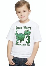 Dinosaur REX Dino Boys Personalized Birthday LOOK WHO'S T Shirt TEE NAME AND AGE