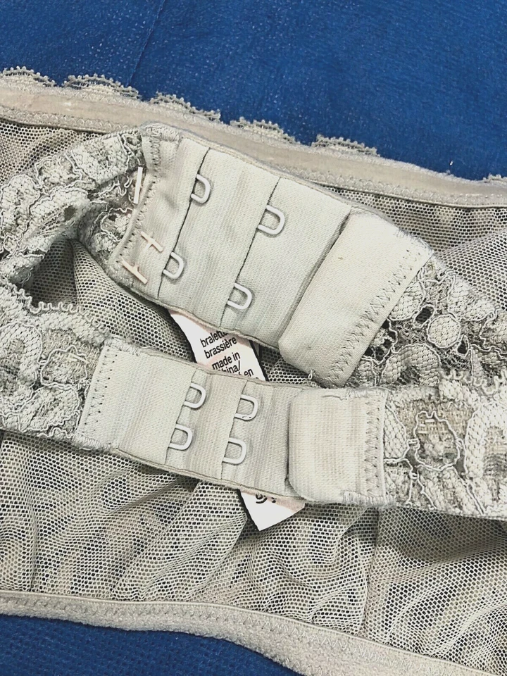 VICTORIA'S SECRET Cómodo SUJETADOR CAMI ENCAJE FLORAL Sin Tirantes Bralette Bandeau Gris S Foto 4 de 4