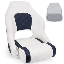 NORTHCAPTAIN Captain's Bucket Seat with Boat Seat Cover,White/Navy Blue