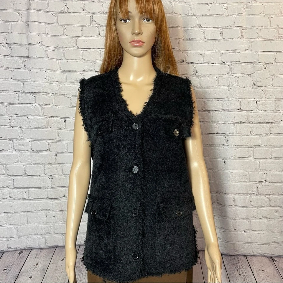 NWT New $138 Max Studio Fur Black Vest With Pockets Size M - Image 2 of 4