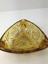 Ashtray Hazel  Atlas Amber Pinwheel Glass Triangle  6 3/4" Vintage
